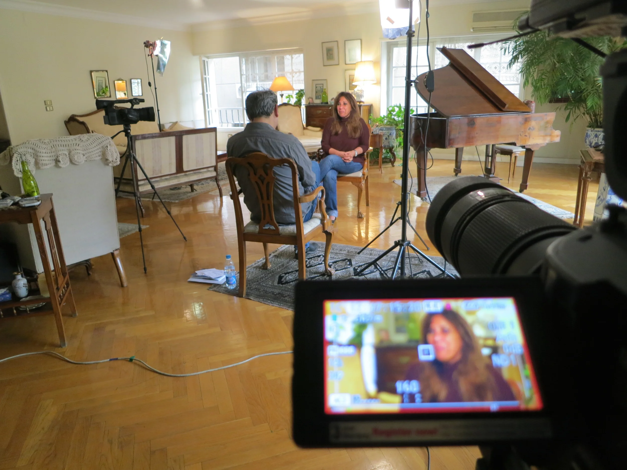  Mark interviewing famed Egyptian journalist&nbsp; Shahira Amin  in her home in Maadi (Cairo). 