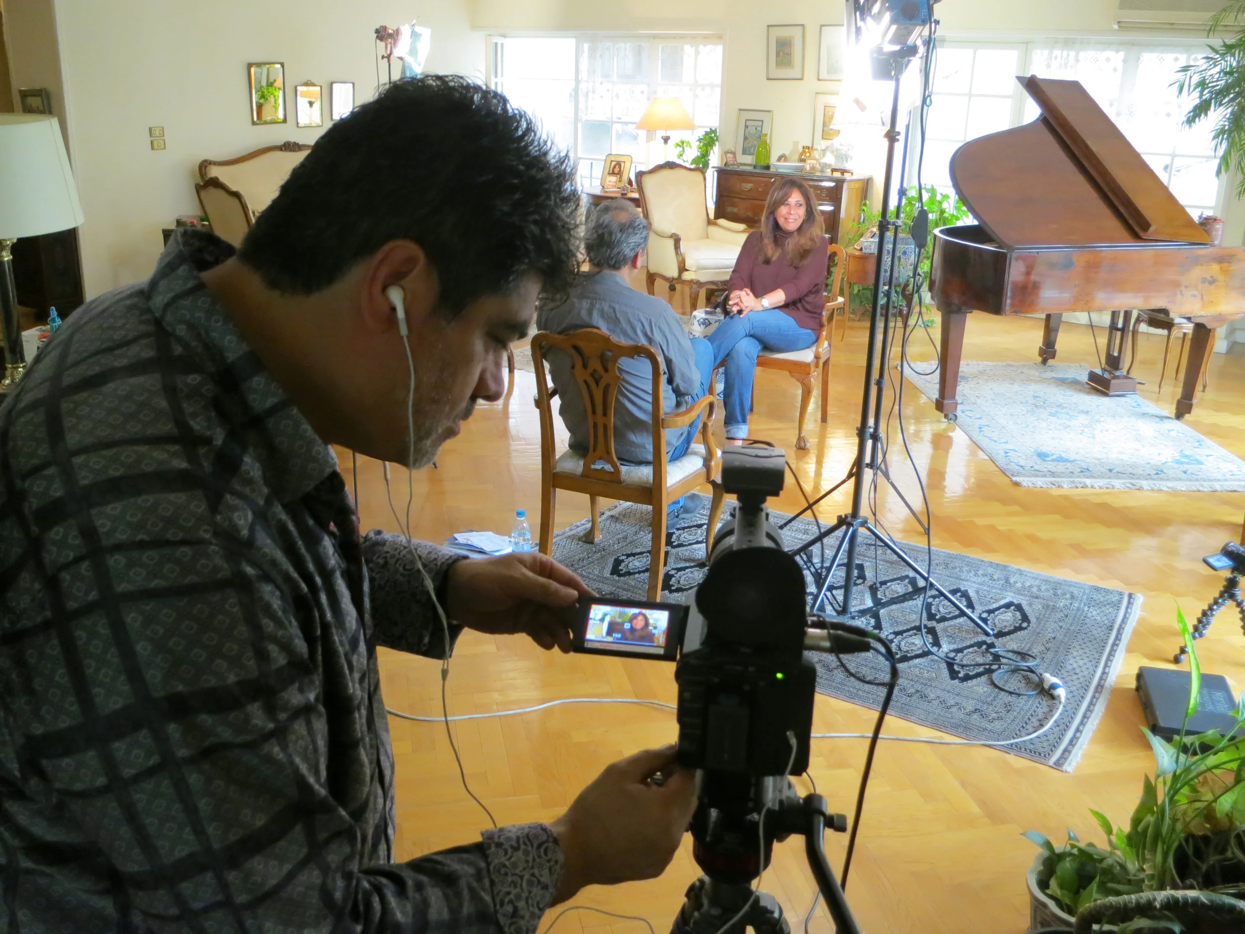  Oscar behind the camera as Mark interviews famed Egyptian journalist&nbsp; Shahira Amin . 