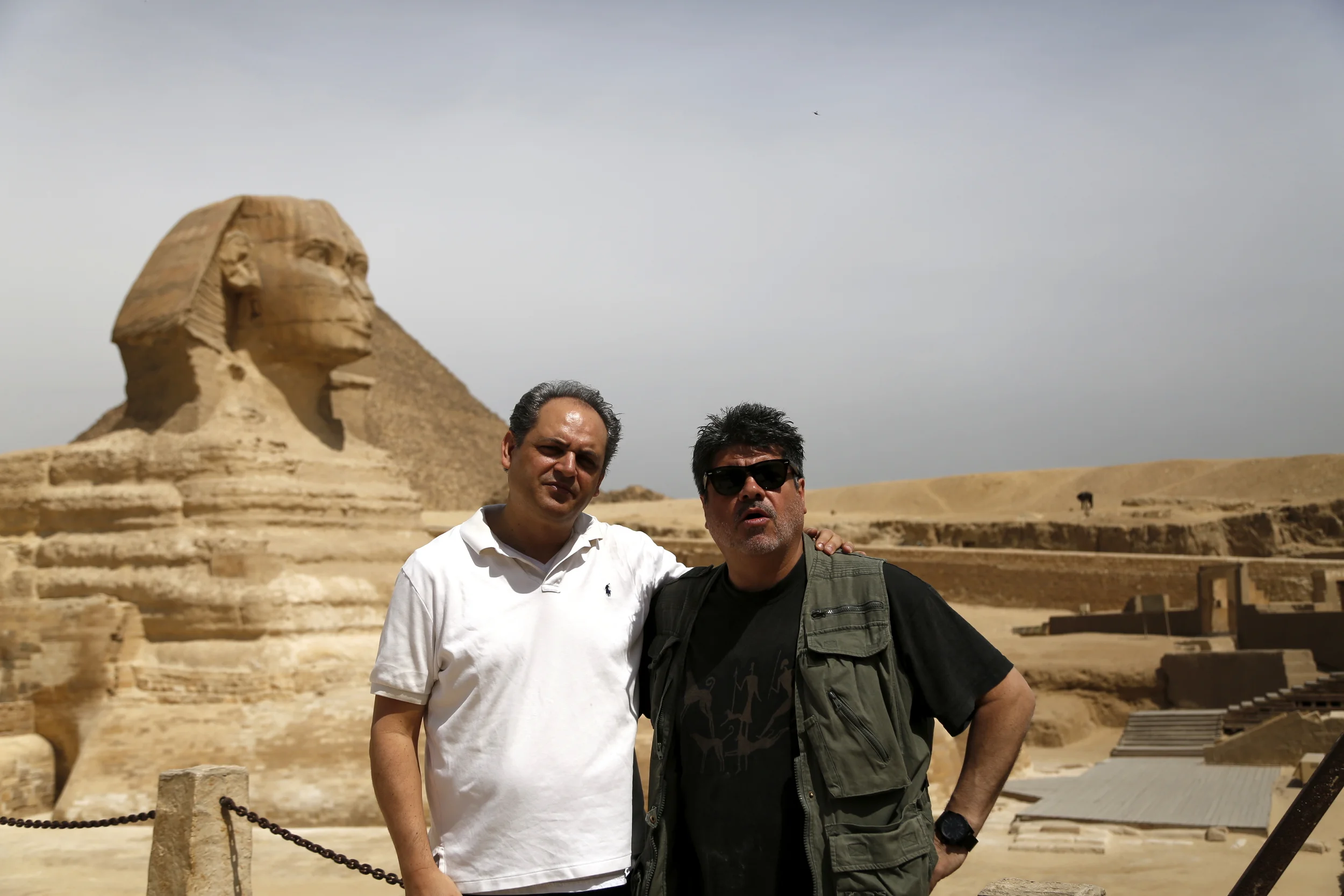  Mark and Oscar next to&nbsp;The Sphinx of Giza, on their one day of sight-seeing. 