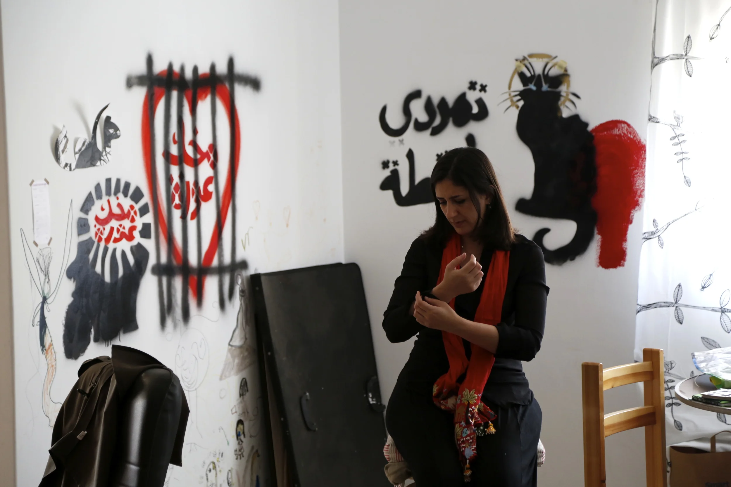  Artist&nbsp; Bahia Shehab &nbsp;moments before her interview begins. 