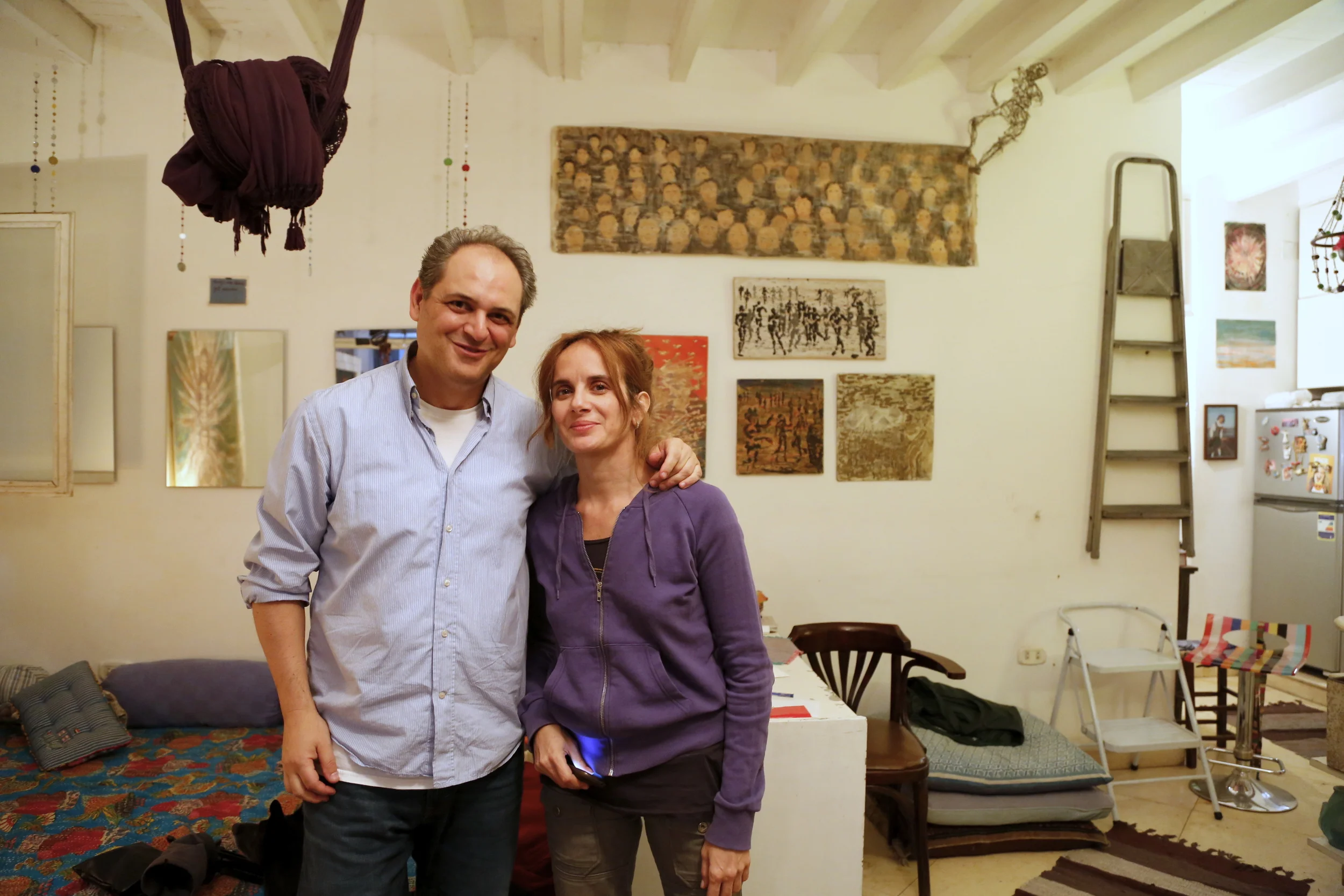  Director  Mark Nickolas  and artist&nbsp; Mira Shihadeh &nbsp;after wrapping-up Mira's interview in her Cairo apartment on Zamalek island. 