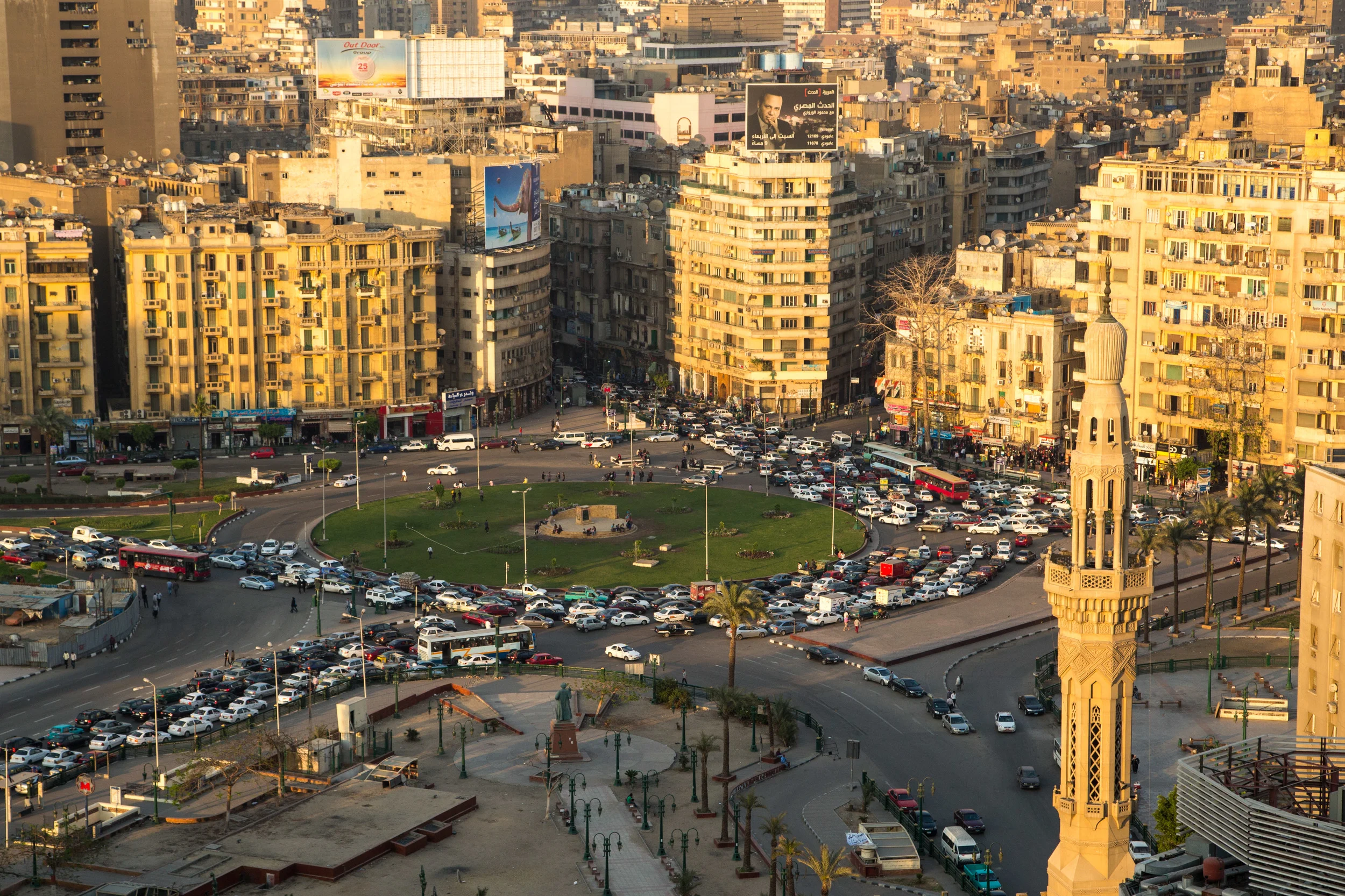 Tahrir Square from cinematographer Oscar Frasser's 24th floor hotel balcony at the Intercontinental Semiramis in downtown Cairo.