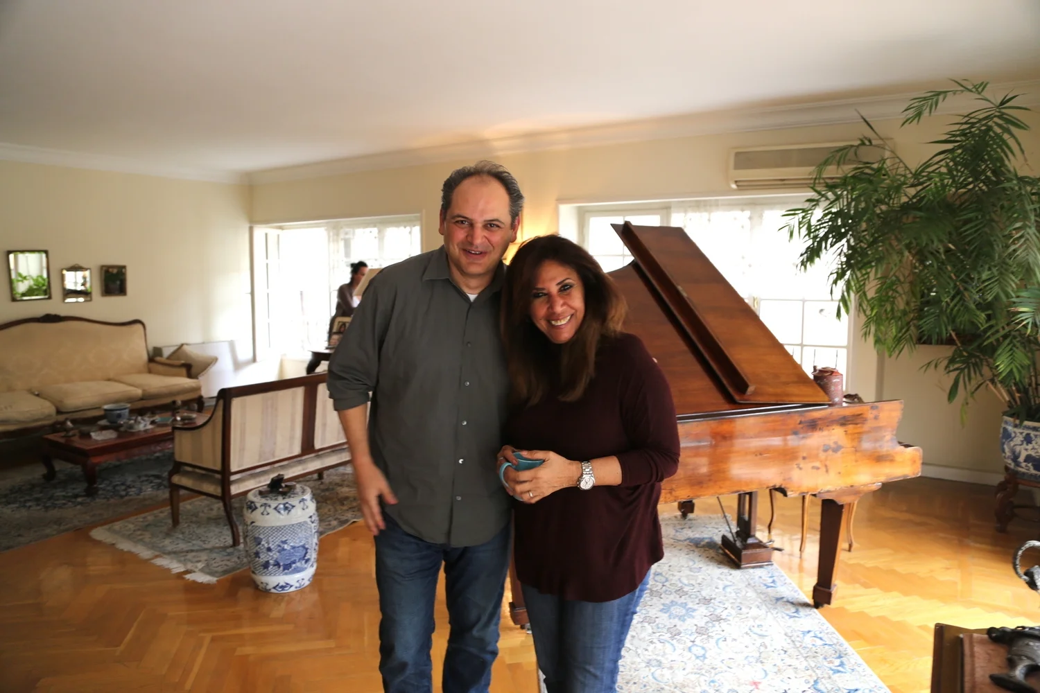  Director  Mark Nickolas , with famed Egyptian journalist  Shahira Amin  in her home after our interview in Maadi (Cairo). 