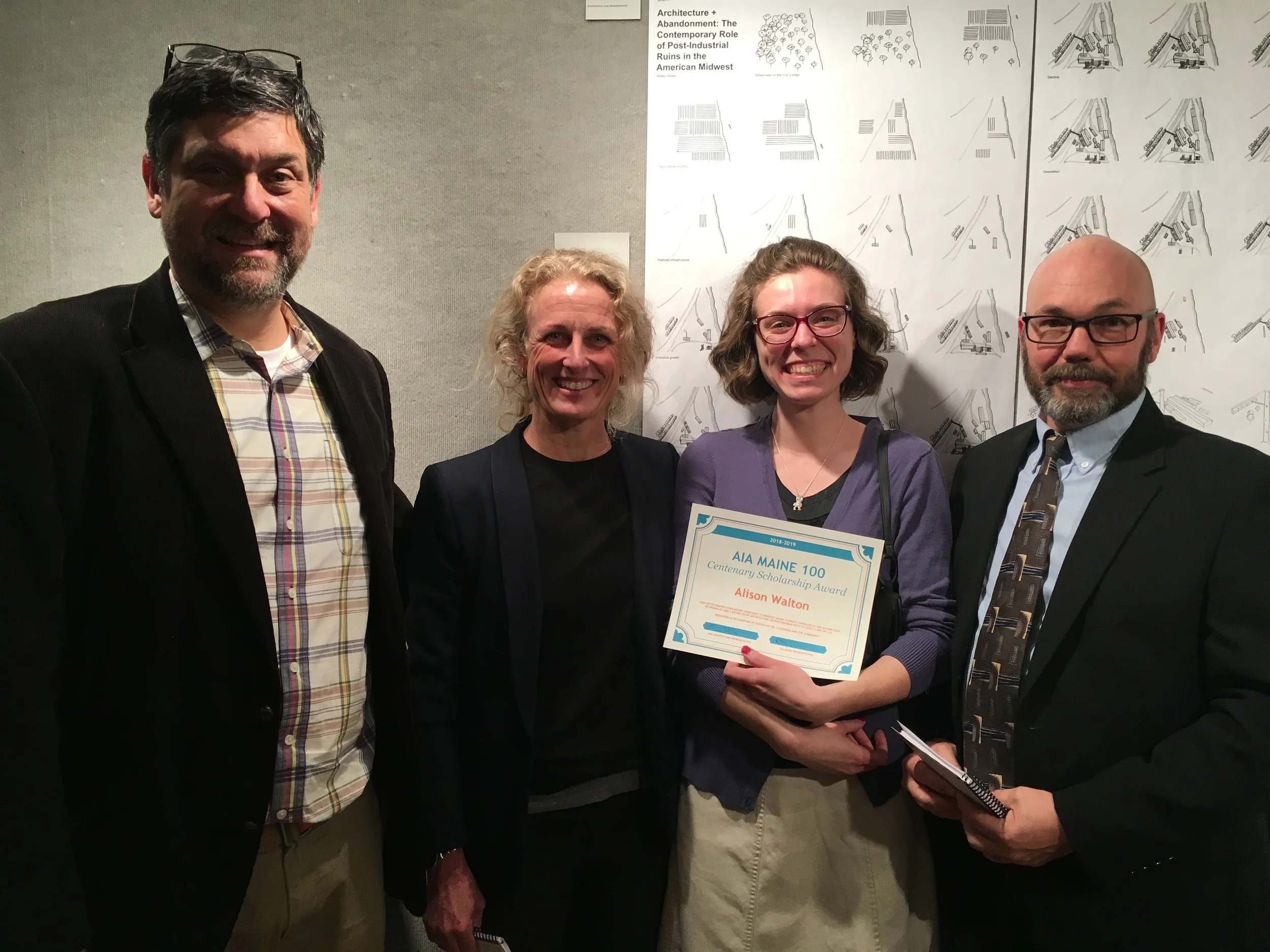 Allison Walton with UMA Architecture faculty. From left to right: Eric Stark, Amy Hinkley, Allison Walton, and Paul Fowler. (photo courtesy of UMA)