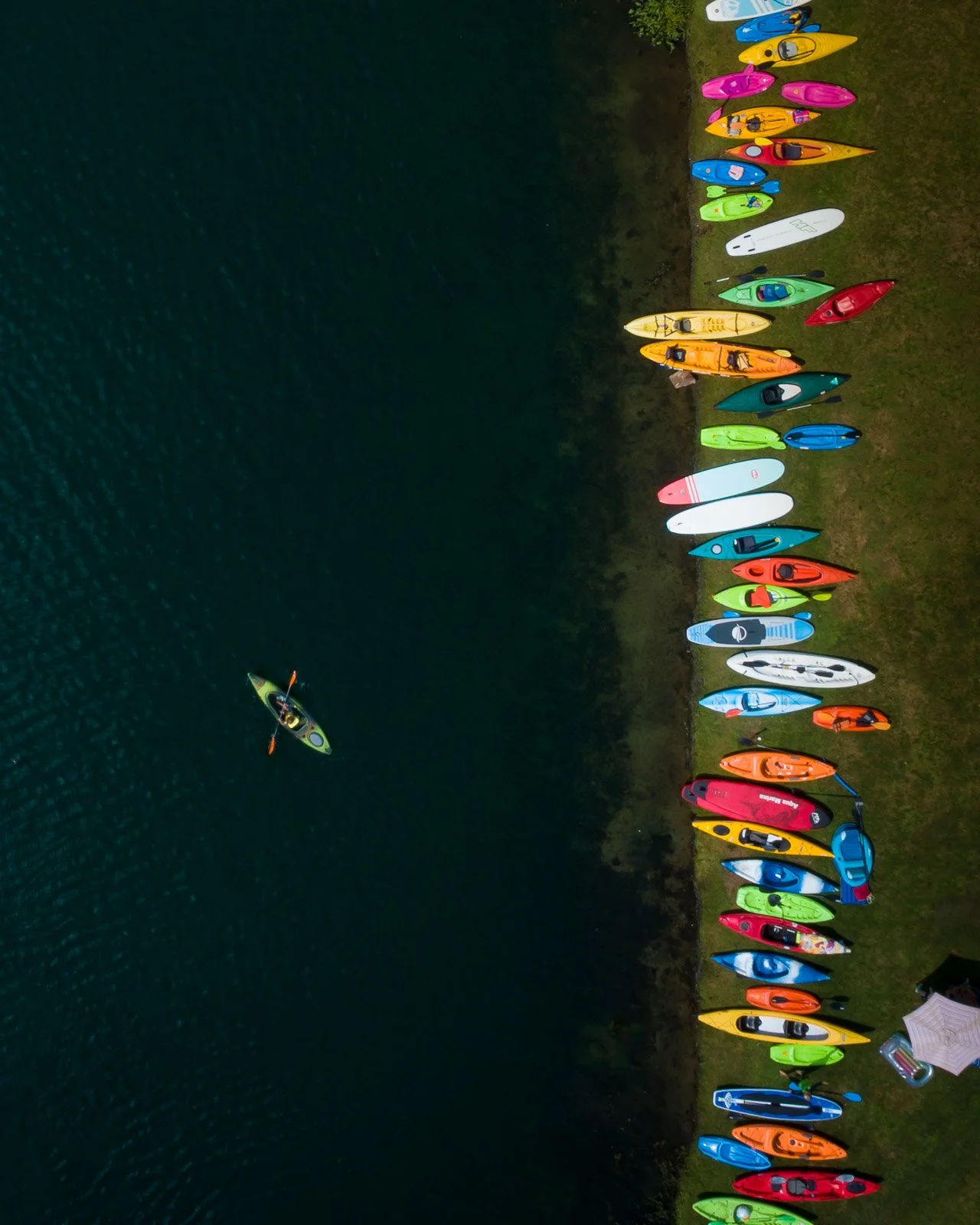 Aerial tourism photography of kayak