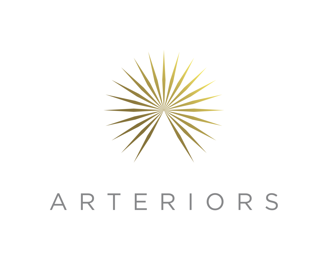 Gold geometric starburst logo above the word ARTERIORS in gray capital letters.