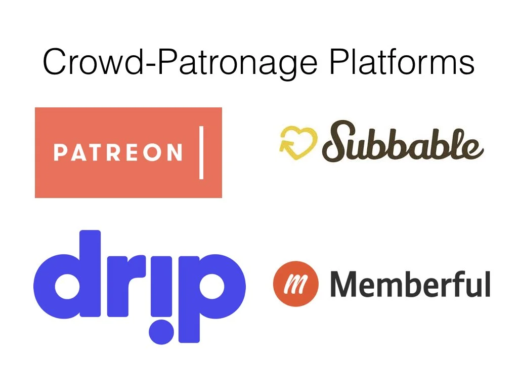 For the last few years i’ve been interested in new forms of patronage facilitated through online platforms. With British Academy and Leverhulme funding i examined the emergence of Patreon and Subbable, and their role in changing geographies of patronage networks. These platforms - and newer ones such as drip and Memberful - provided cultural producers with new streams of income. They are used heavily by artists and creators who use the web for various parts of their production and distribution process. These artists and creators had faced falling income as a result of adblockers reducing advertising revenue, piracy drastically effecting the way people consume media online, and changes to monetisation algorithms on sites like Youtube.