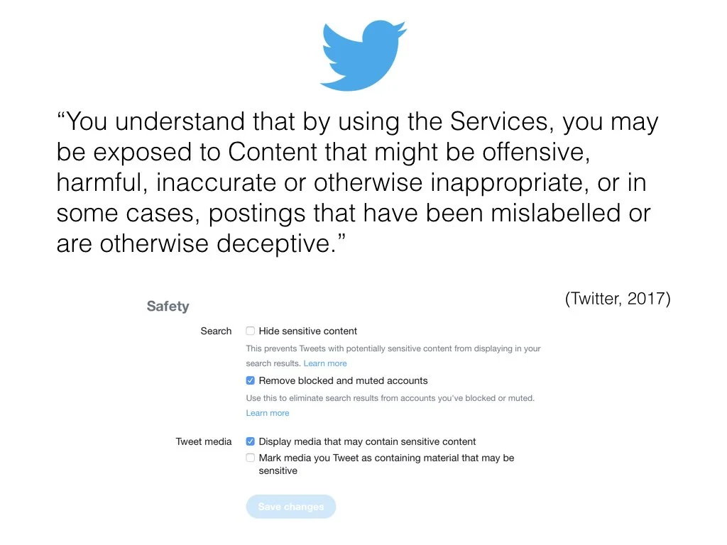 Twitter, in contrast, takes a slightly different approach, allowing pornography and nudity to be uploaded. They state… They put the emphasis on consumers to do the filtering rather than the producers, and offer options to hide sensitive materials. These vignettes are useful when one considers the interpenetration of platforms through operational logics - platforms need to be aligned, have similar values and operate within the same web paradigm. Creators on Patreon frequently use these platforms for distribution and marketing purposes, so although Patreon’s guidelines are relatively broad and open to artistic expression, content linked from other platforms falls under different rules. Furthermore, where platforms user rely on third parties for key processes – payments for example – another set of guidelines and limitations becomes enrolled through technical interpenetration as the services connect to the infrastructure layer.