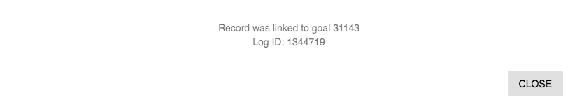 Dialog appearing once the link has been created