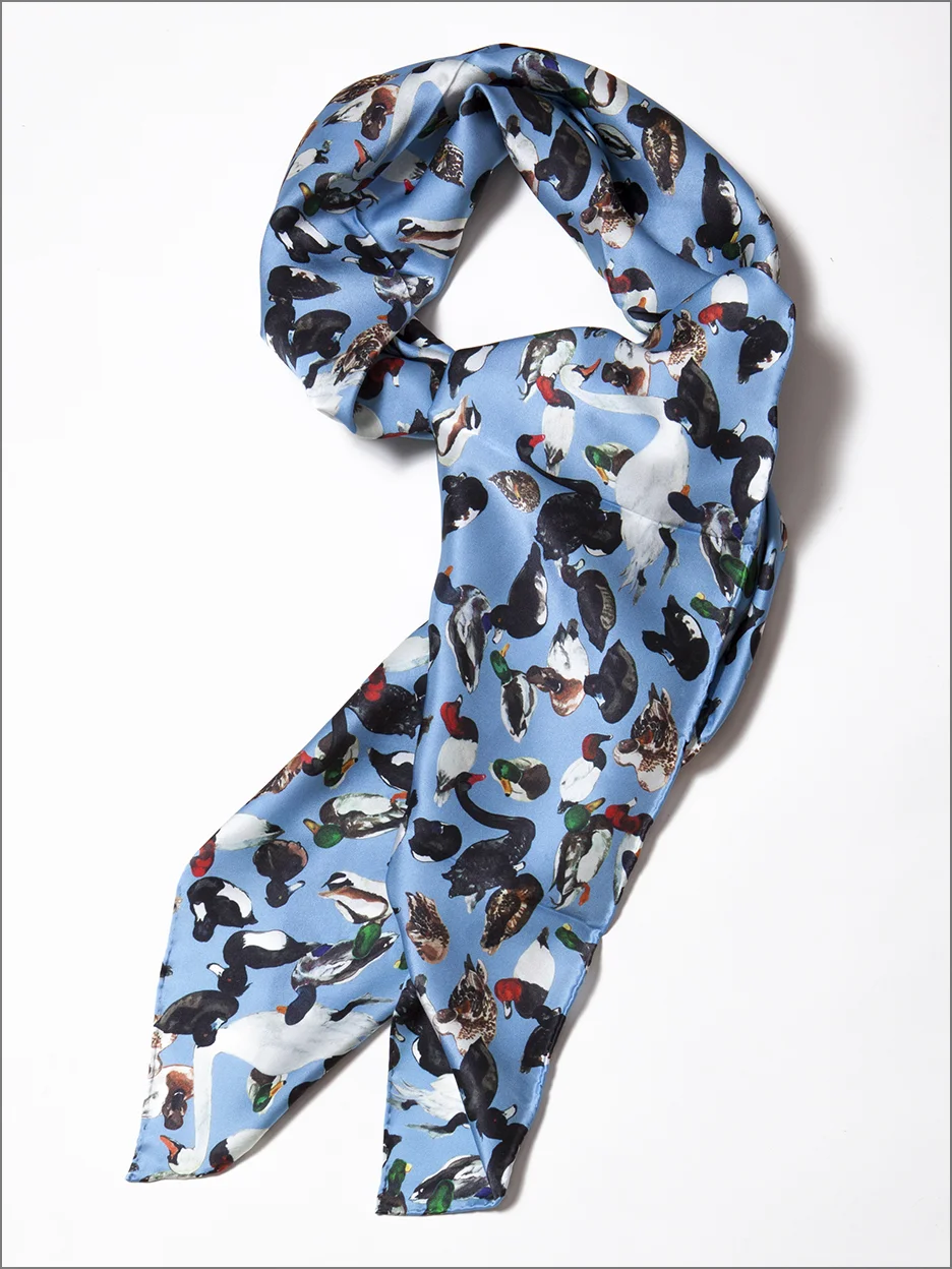 Ducks Blue Silk Scarf