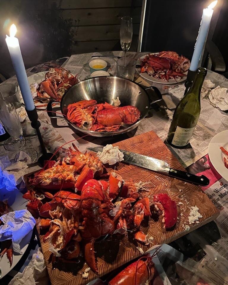 A candle light feast of &lsquo;sea bugs&rsquo; at my place beside a summertime sea. #lobsters #NovaScotia #summer #WinterHasNoPowerHere #43YearsGoneToGetBackHome