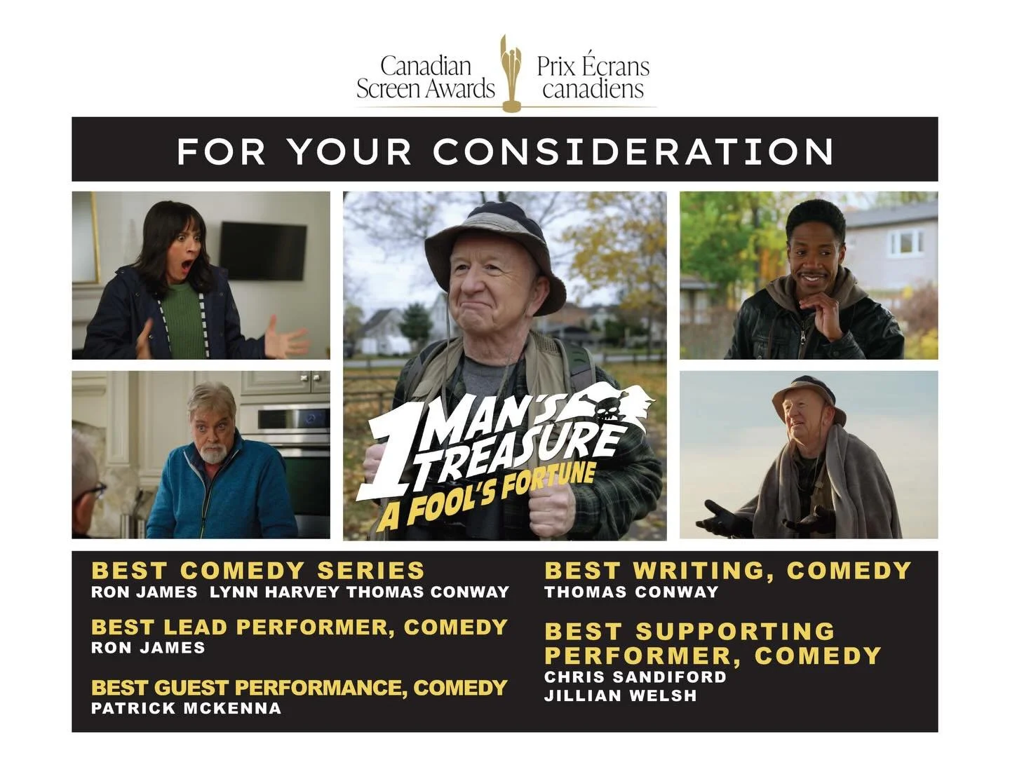 What a hoot I had shooting Season 3 of &lsquo;One Man&rsquo;s Treasure&rsquo; with these excellent actors, thanks to an equally excellent script! For those followers who are members of the Academy of Canadian Cinema, your consideration for nomination
