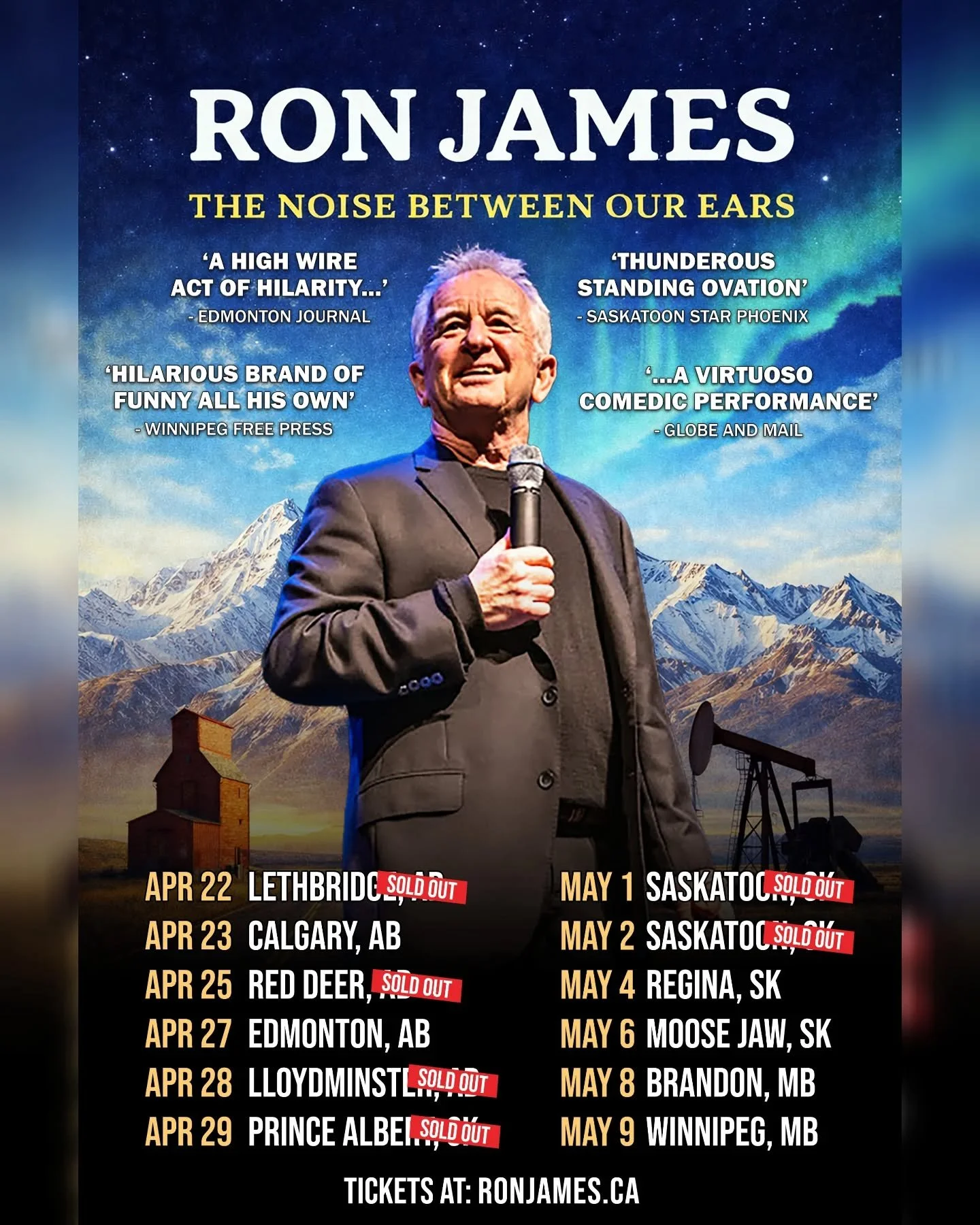 Having a great time performing for either sold out or close to capacity crowds while criss crossing the Canadian West on this Prairie Tour!  Have driven through whiteouts a Yeti wouldn't wander, only to wake the next day to a blue sky morning with su