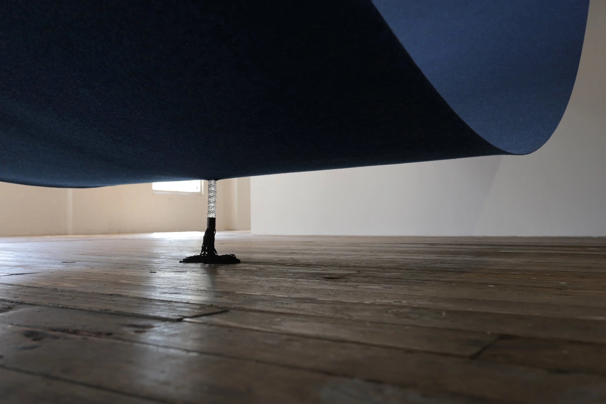 Anna McMahon, Untitled # 1 from the series Holding my breath, 2017, marine carpet, glass dildo with leather whip, 6.7 x 4.9 x 2 m. Photography credit: Llewellyn Millhouse.