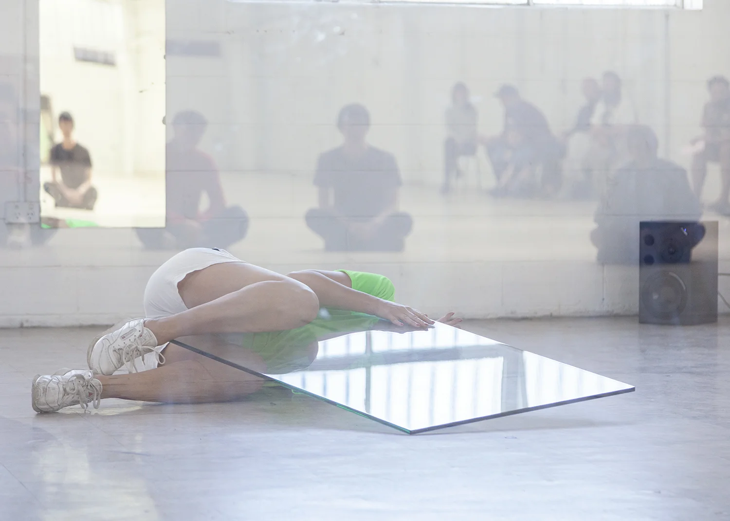 Brooke Stamp & Anna McMahon, an enactment of itβs own (burning) poetics , 2018, curated by Shelley Lasica and Zoe Theodore in association Neon Parc. Photograph by Jacqui Shelton.