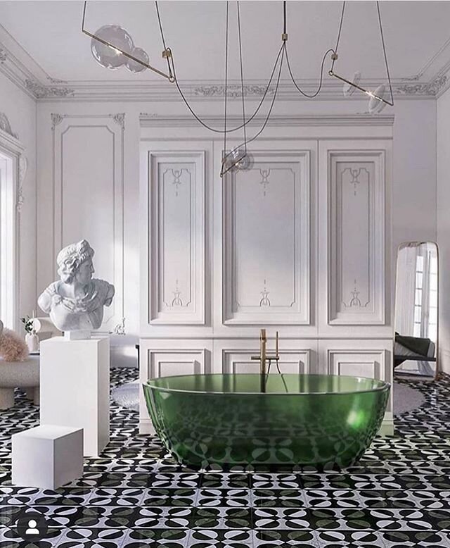 I'm green with envy over this beautiful tub 😍⁣
⁣
Bathrooms don't have to be boring - make a statement with your tiles, tapware, tubs or sinks. I love this grand this shot via @alexandraposterbennaim, so inspiring 👏