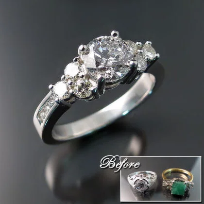 TWO BECOME ONE - Diamonds from two older rings were removed and reused to create this stunning custom designed engagement ring.