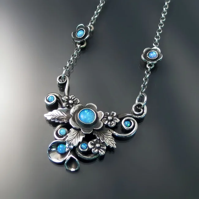 flower opal necklace nature inspired jewelry