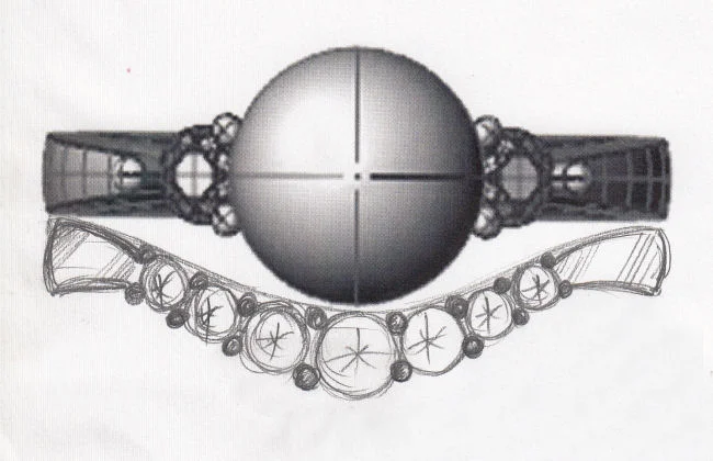 Custom jewellery designer: quick hand drawn concept sketch for curved diamond band