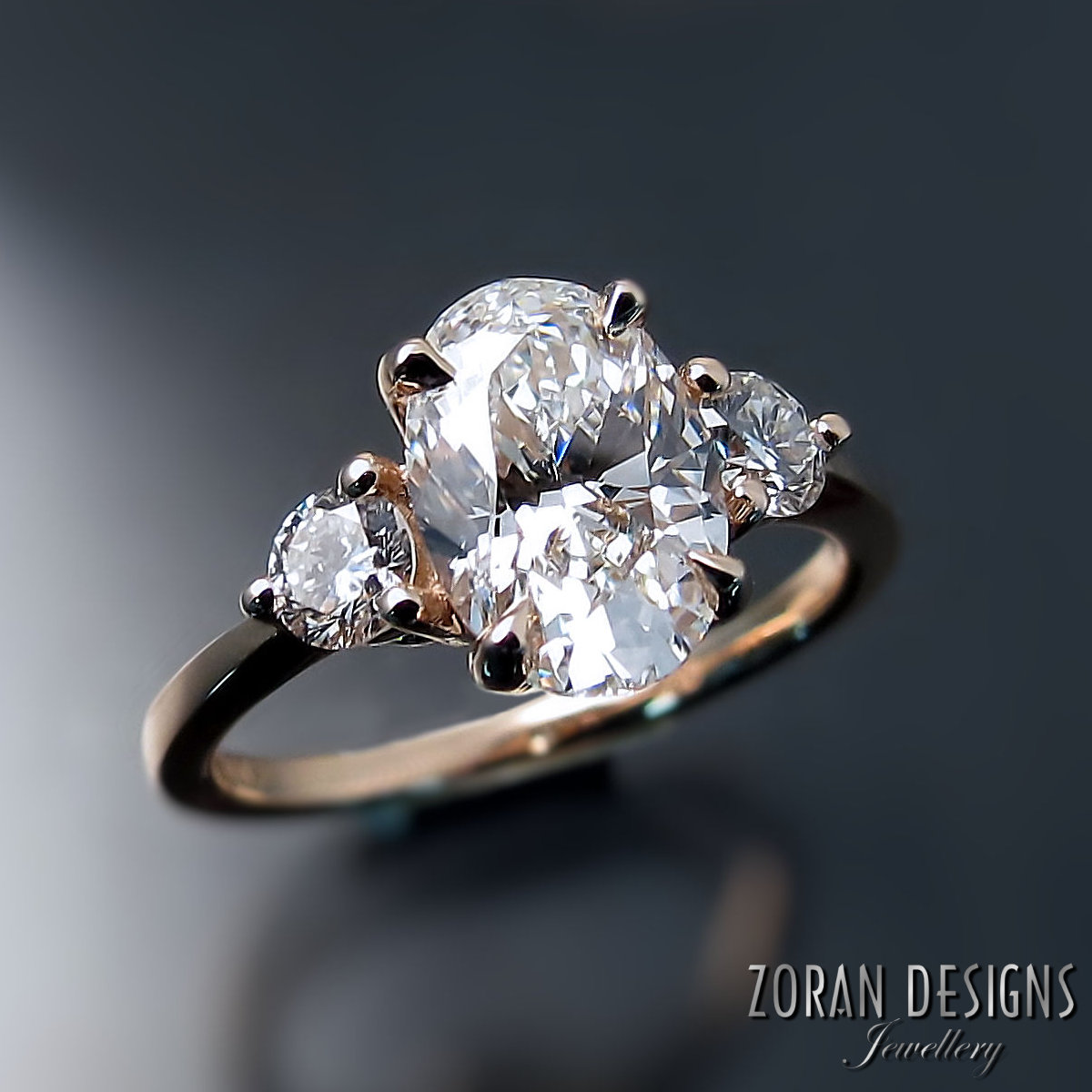 14K White Gold Three Stone Trillion Shaped Blue Sapphire Engagement Ring