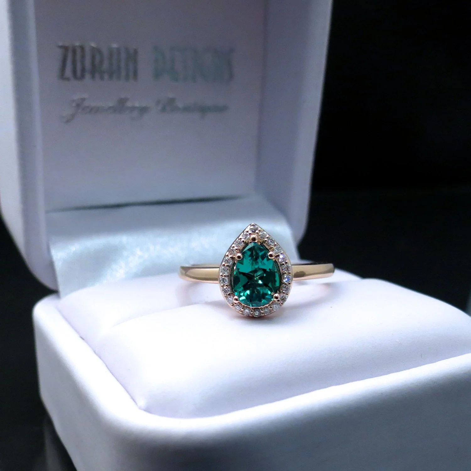 Birthstone ring with lab grown Emerald