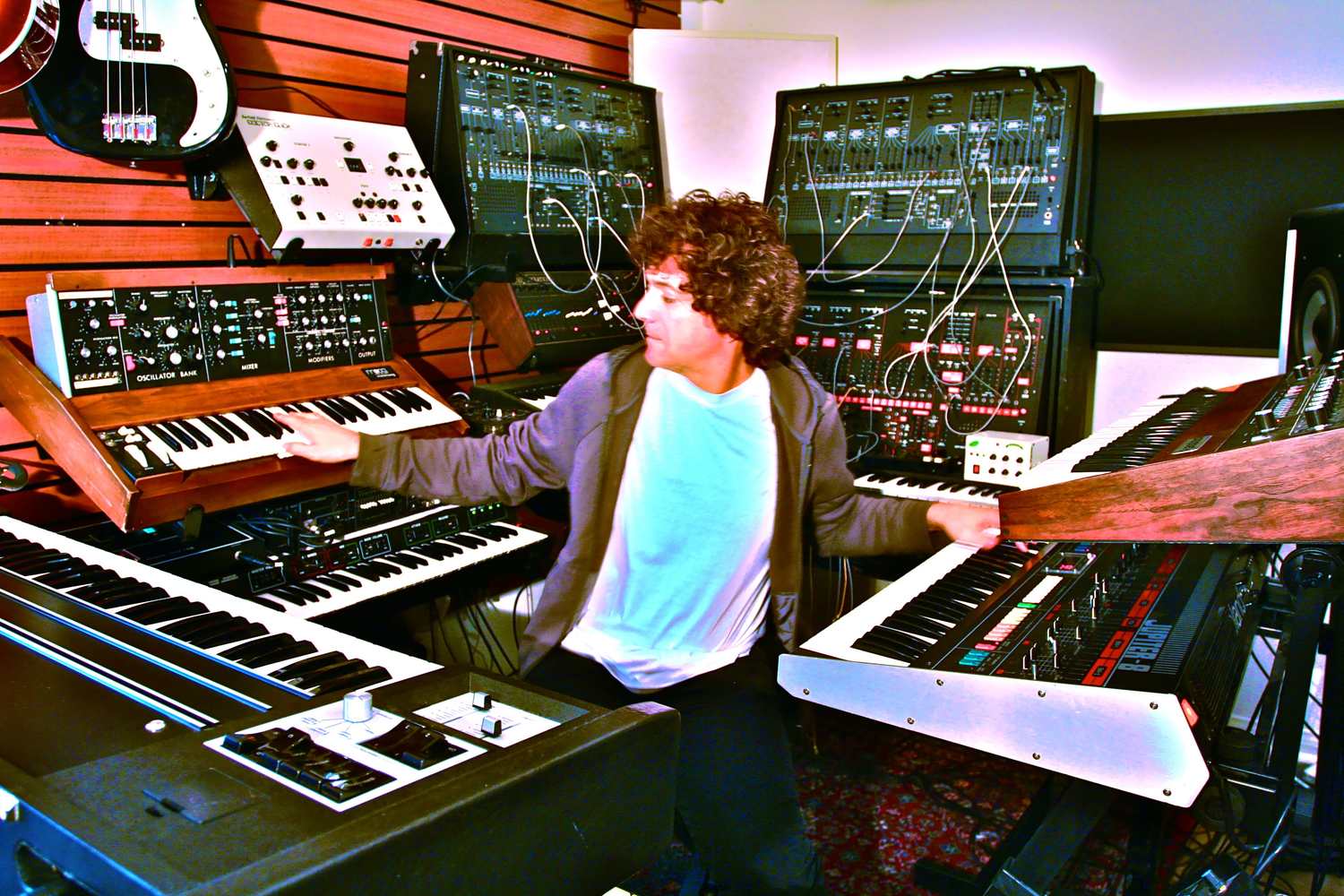  Anthony Marinelli performing on some of his vintage analog synthesizers, Encino CA, 2015