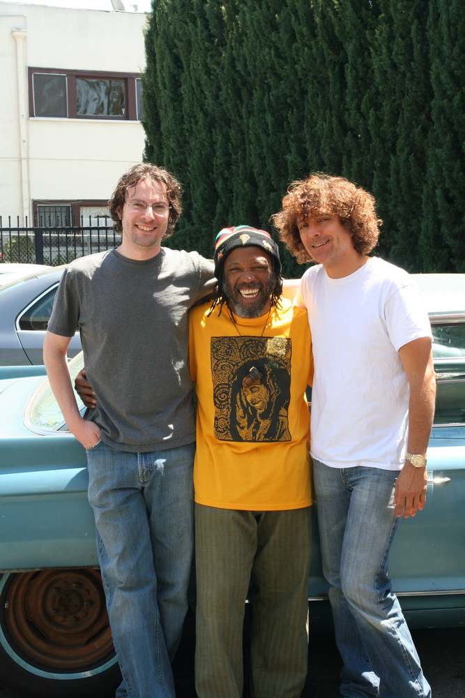 Clint Bennett, Leon Mobley and Anthony Marinelli after working on the Dirty Dozen Brass Band album “What’s Going On” in the alley behind Anthony’s studio, Hollywood, CA, 2006