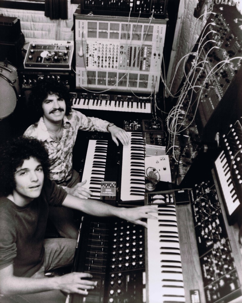 left to right, Anthony Marinelli and Brian Banks debut photo forThe Synners  a synthesizer ensemble performing classical symphonic music on live radio, North Hollywood, CA, 1977 