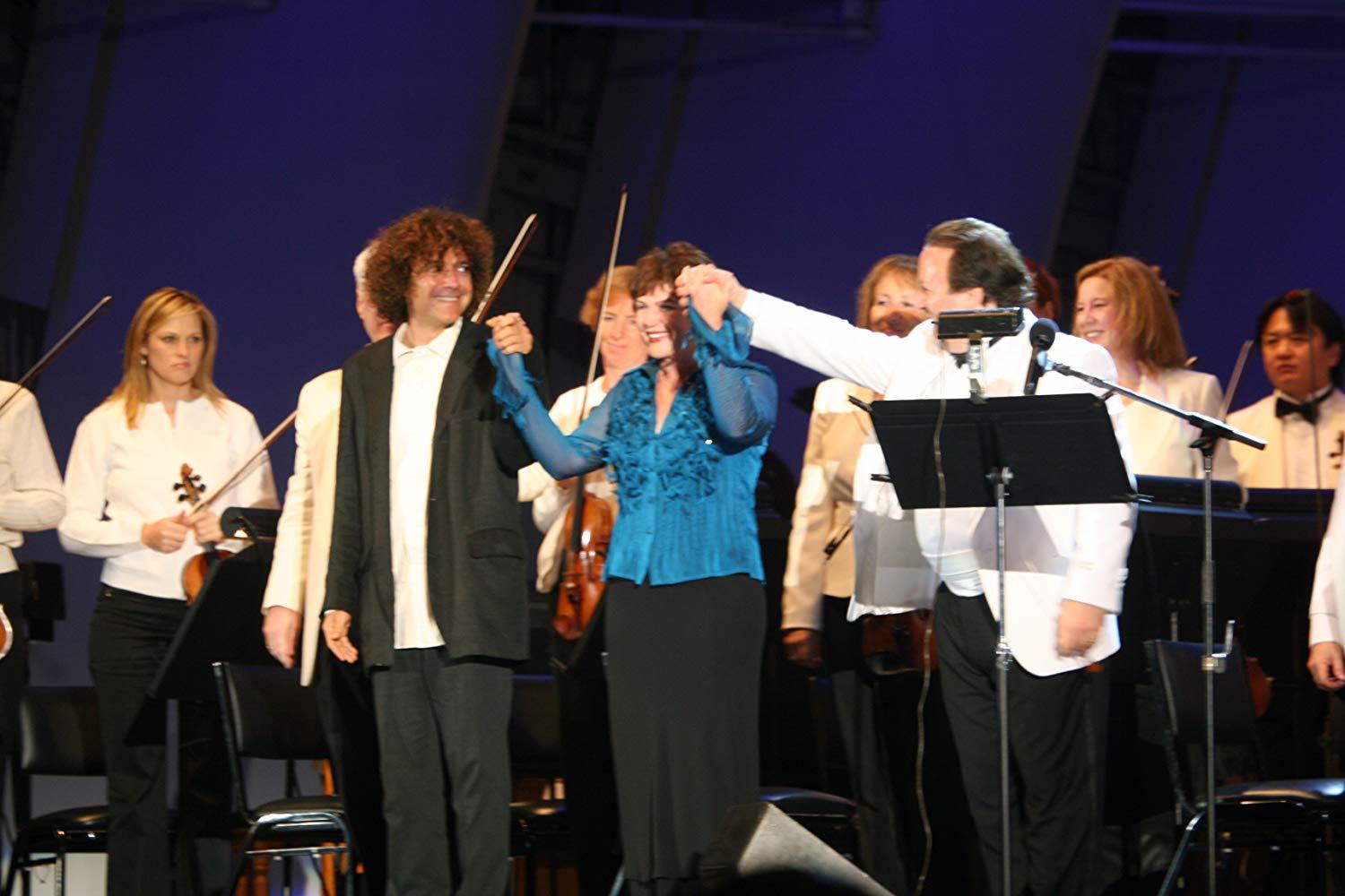 Curtain call: Anthony Marinelli (composer), Julia Sweeney (narrator) and Lucas Richman (conductor), Los Angeles Philharmonic performance of “In the Family Way”, Hollywood Bowl, Hollywood, CA, 2006