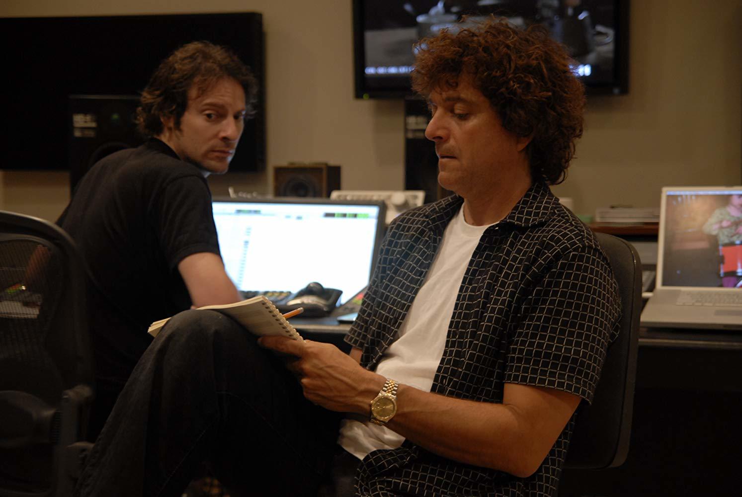 Recording engineer Clint Bennett with composer Anthony Marinelli working on the score to the feature film “Footsteps”.  Encino, CA, 2006