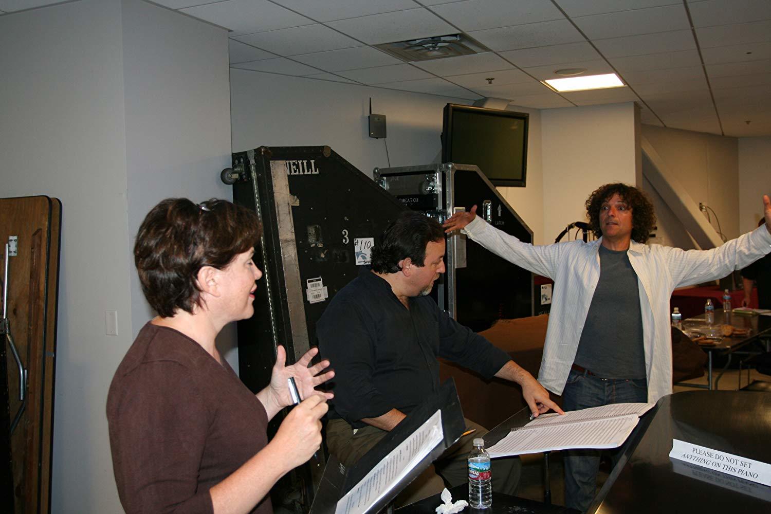 Julia Sweeney (SNL), Lucas Richmond and Anthony Marinelli rehearsing  “In the Family Way” an orchestral work commissioned by Leonard Slatkin and the LA Philharmonic at the Hollywood Bowl, 2006