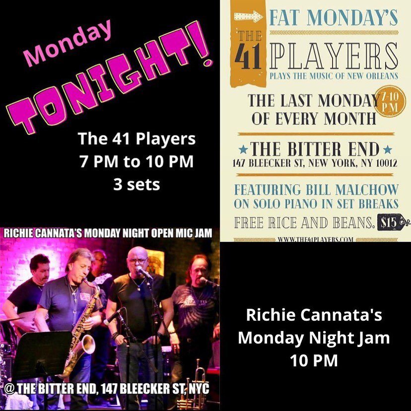 Tonight!!!! Repost from @thebitterendnyc
&bull;
The BEST MONDAY NIGHTS can be found at THE BITTER END! And tonight is no exception! 

It's the last Monday of the month, so we have @the41players on at 7:00 PM, with 3 sets, playing the music of New Orl
