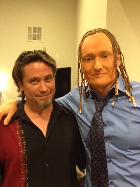 I painted Conan a bad spray-tan orange for his show. Hard to see color in this pic!