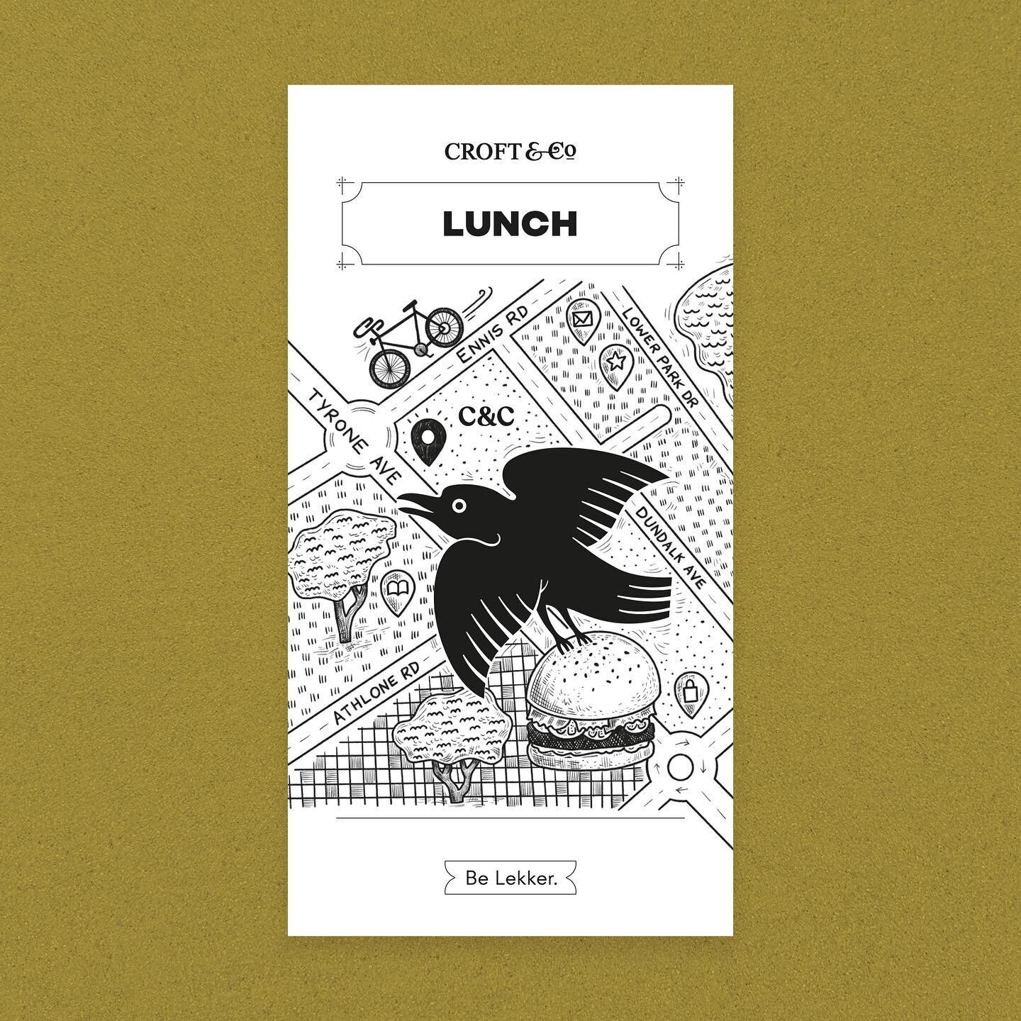 Here is the new lunch menu design for @croftandco, featuring the raven flying over Parkview. @croftandco has some yummy new items on both their menus! 

#menudesign #graphicdesign #raven #parkview #layoutdesign #lunch #burger #foodillustration #paper