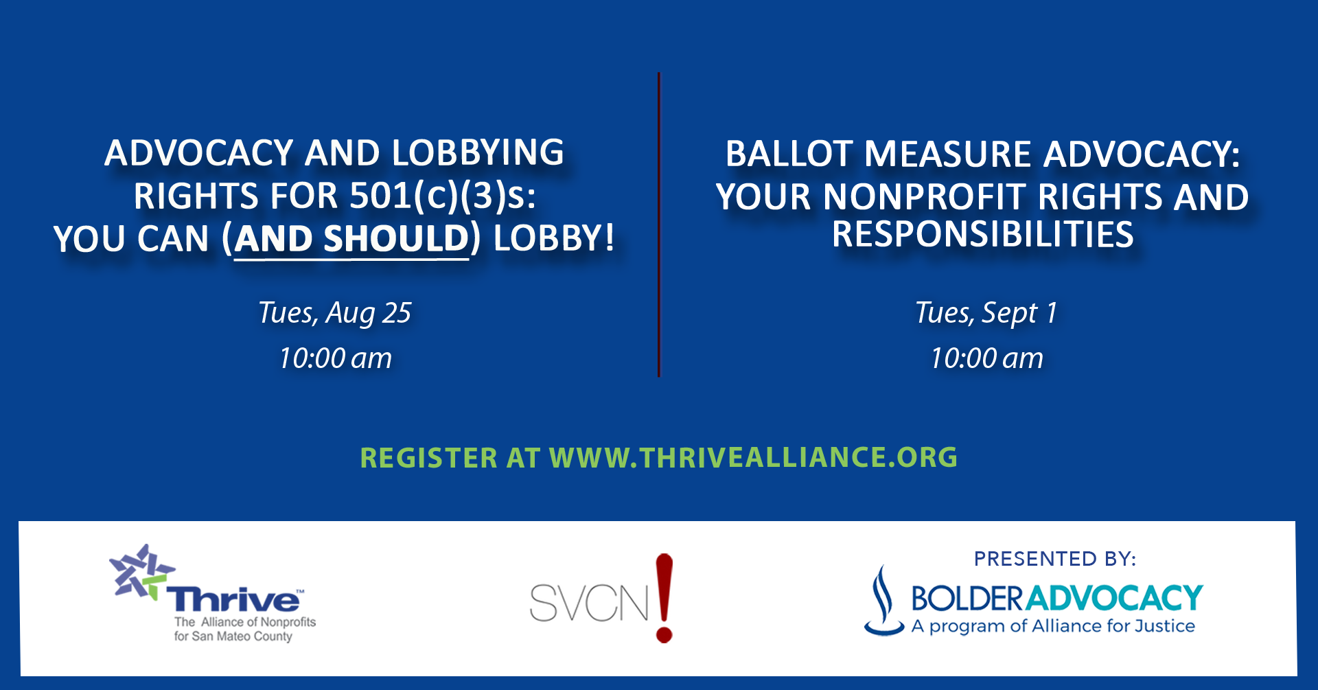 Thrive and SVCN Present Bolder Advocacy's Nonprofit Advocacy Trainings