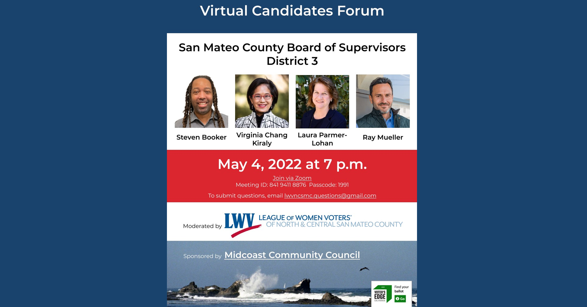 League of Women Voters of North and Central San Mateo County: Candidate Forum for District 3 San Mateo Board of Supervisors