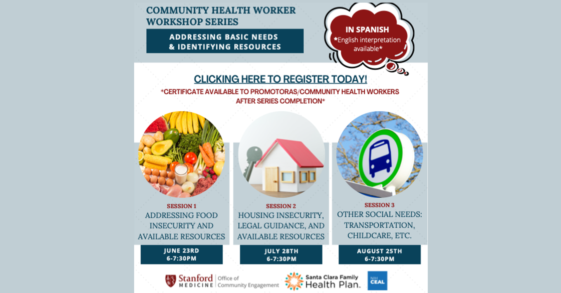 Stanford School of Medicine: Community Health Worker/Promotoras Workshop Series