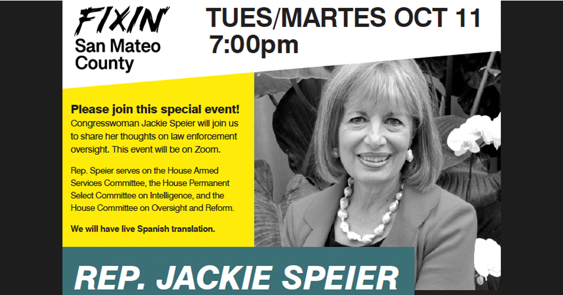 Meet Rep Jackie Speier with Fixin' San Mateo County (Via Zoom)