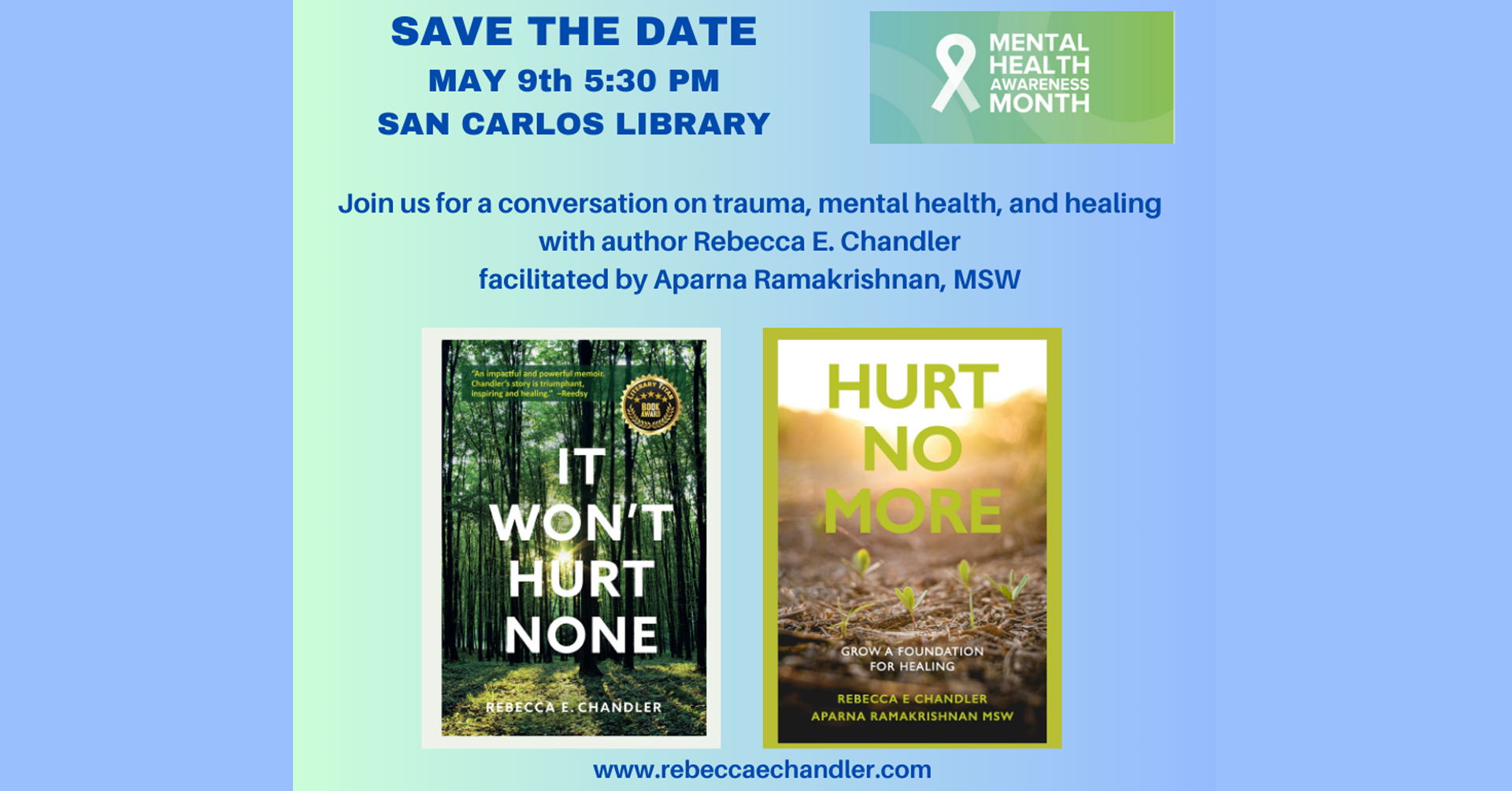 San Carlos Library: A Conversation With Rebecca E Chandler, Author of It Won't Hurt None
