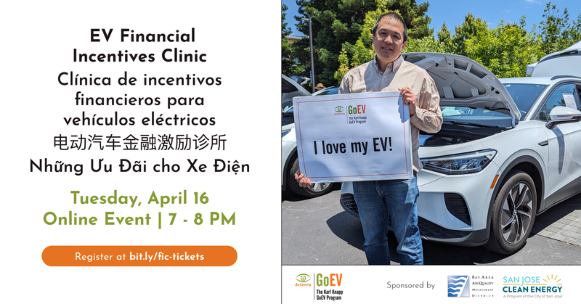 Acterra: EV Financial Incentives Clinic in English, Spanish, Chinese, and Vietnamese