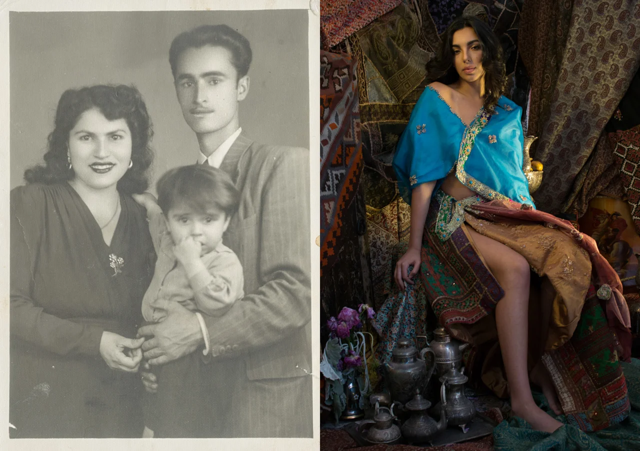 Shahla and Alexandre Dorriz, "Unnamed (Daughter III)", (Detail) 2015. Gold, Silver, Acrylic Resin, Archival Inkjet Print, (Diptych) 48” (H) x 34” (W) each.
