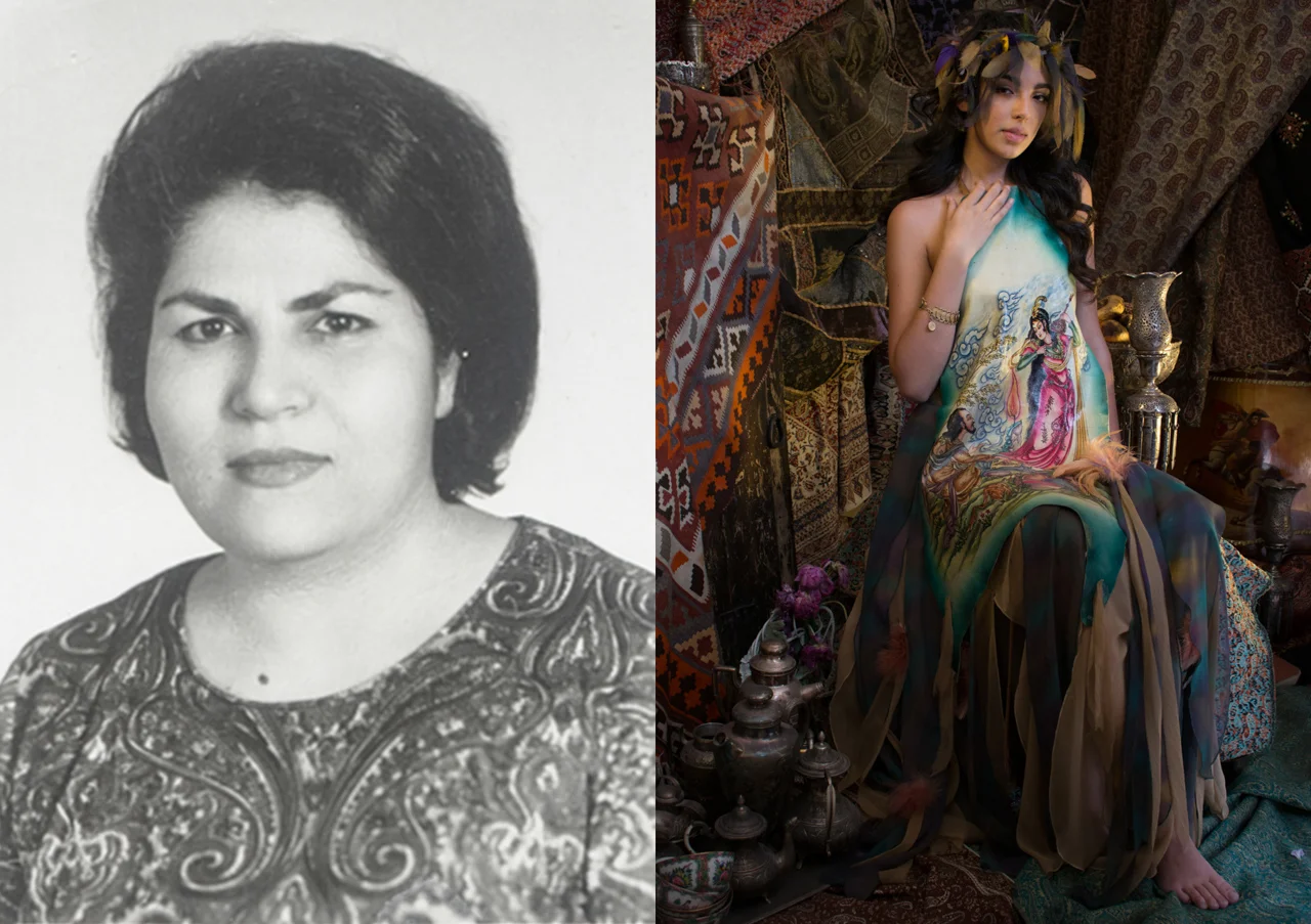 Shahla and Alexandre Dorriz, "Unnamed (Daughter IV)", (Detail) 2015. Gold, Acrylic Resin, Archival Inkjet Print, (Diptych) 48” (H) x 34” (W) each.
