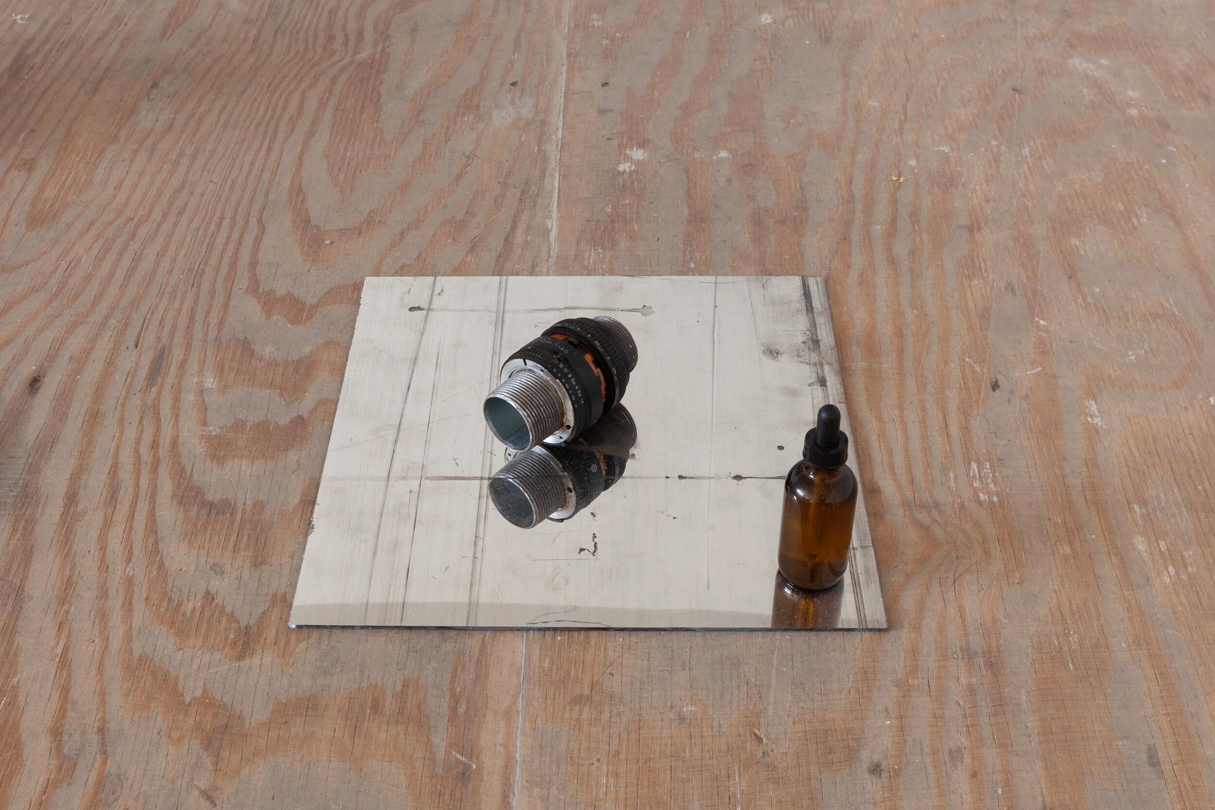 “Untitled (W02-01L / N-S)”, 50mm 1:1.8D Lens, Galvanized Steel Pipe, Glass Eye Dropper, Water (35°44'6.719" N 119°47'14.28" W / Exposed 8/26/18, 8 Drops Applied to North-Facing Pipe, 8 Drops Applied to South-Facing Pipe, Drops Applied by Gallery Dai
