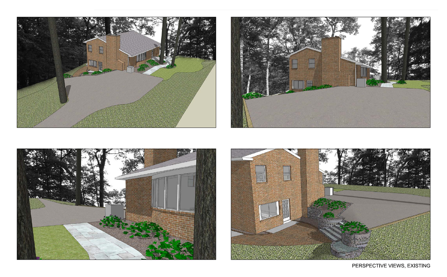 NARBERTH CARPORT . Narberth, PA The clients were looking to provide vehicular cover at their simple brick home on a beautiful wooded lot in suburban Philadelphia. Alternate solutions were developed using a variety of materials and degrees of enclosure that complemented the lines of their home, yet created the more modern impression they desired. Phase II will be to continue the selected design language to the bay window and entry of the home. All images © STUDIOrobert jamieson