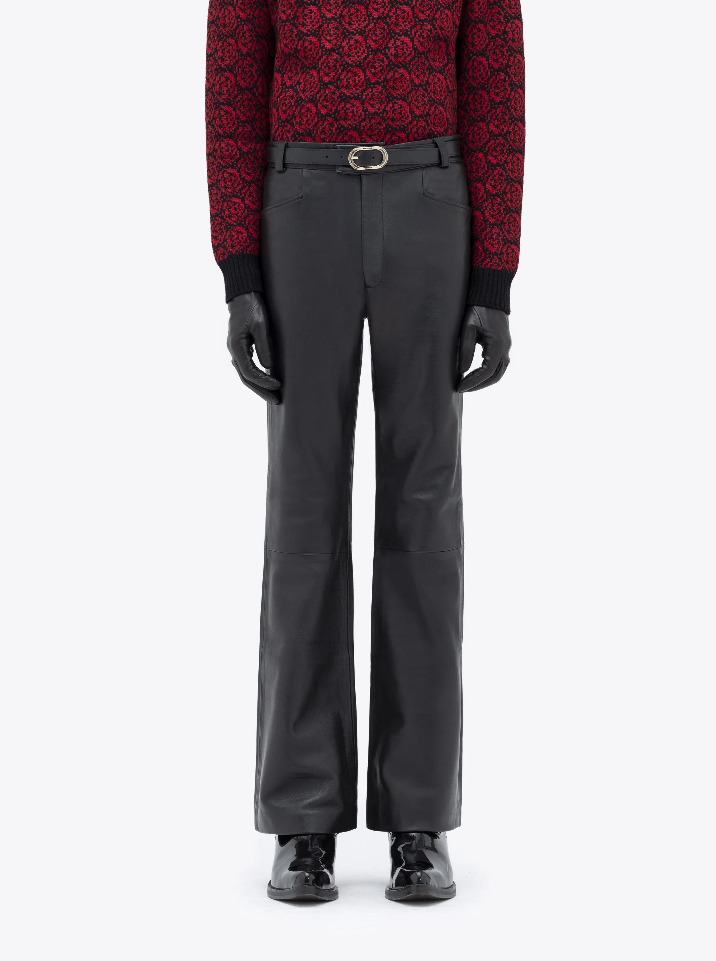 LEATHER FLARE TROUSERS - BLACK — ERNEST W. BAKER