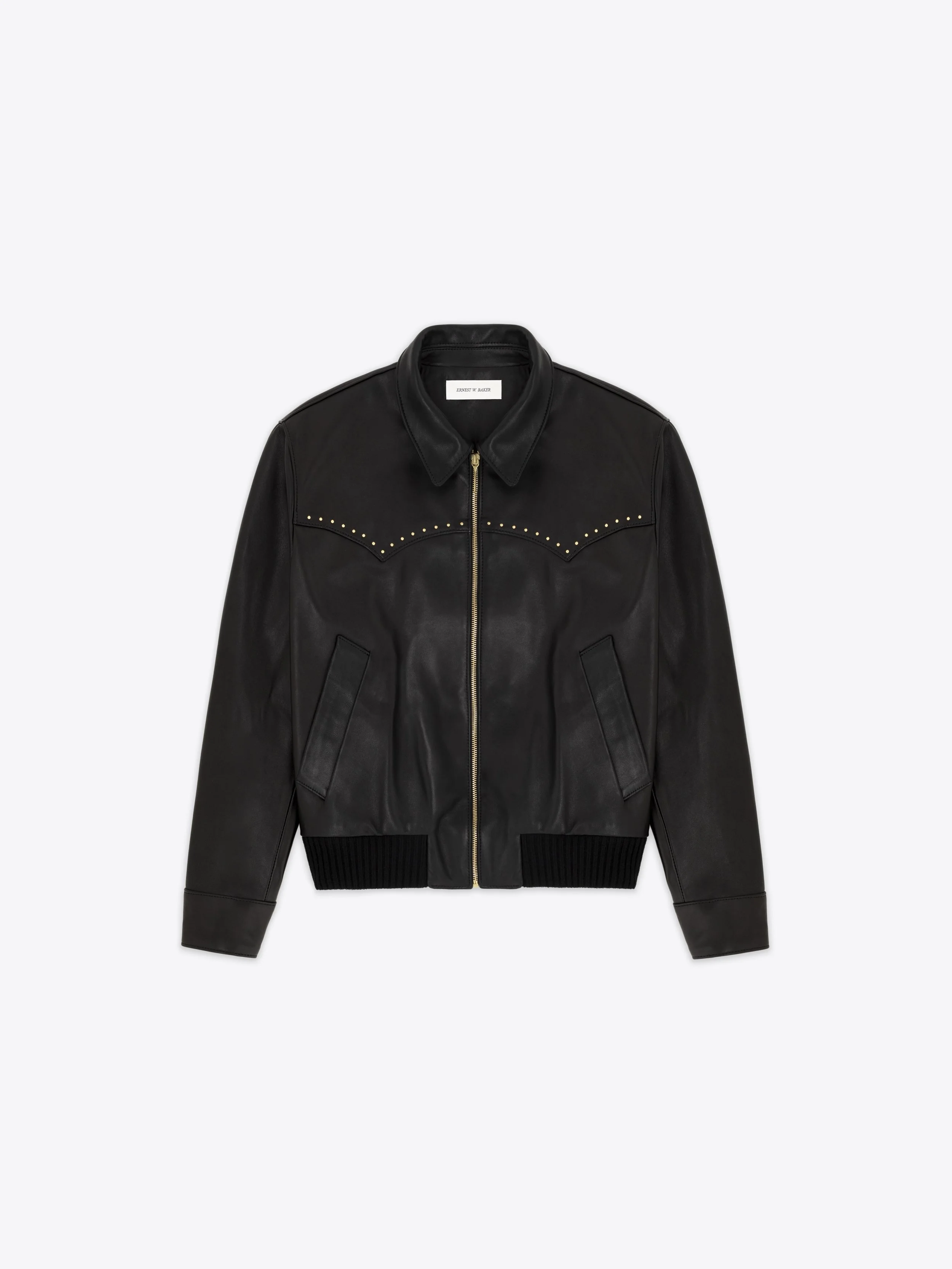 LEATHER WESTERN HARRINGTON JACKET - GOLD STUDDED — ERNEST W. BAKER