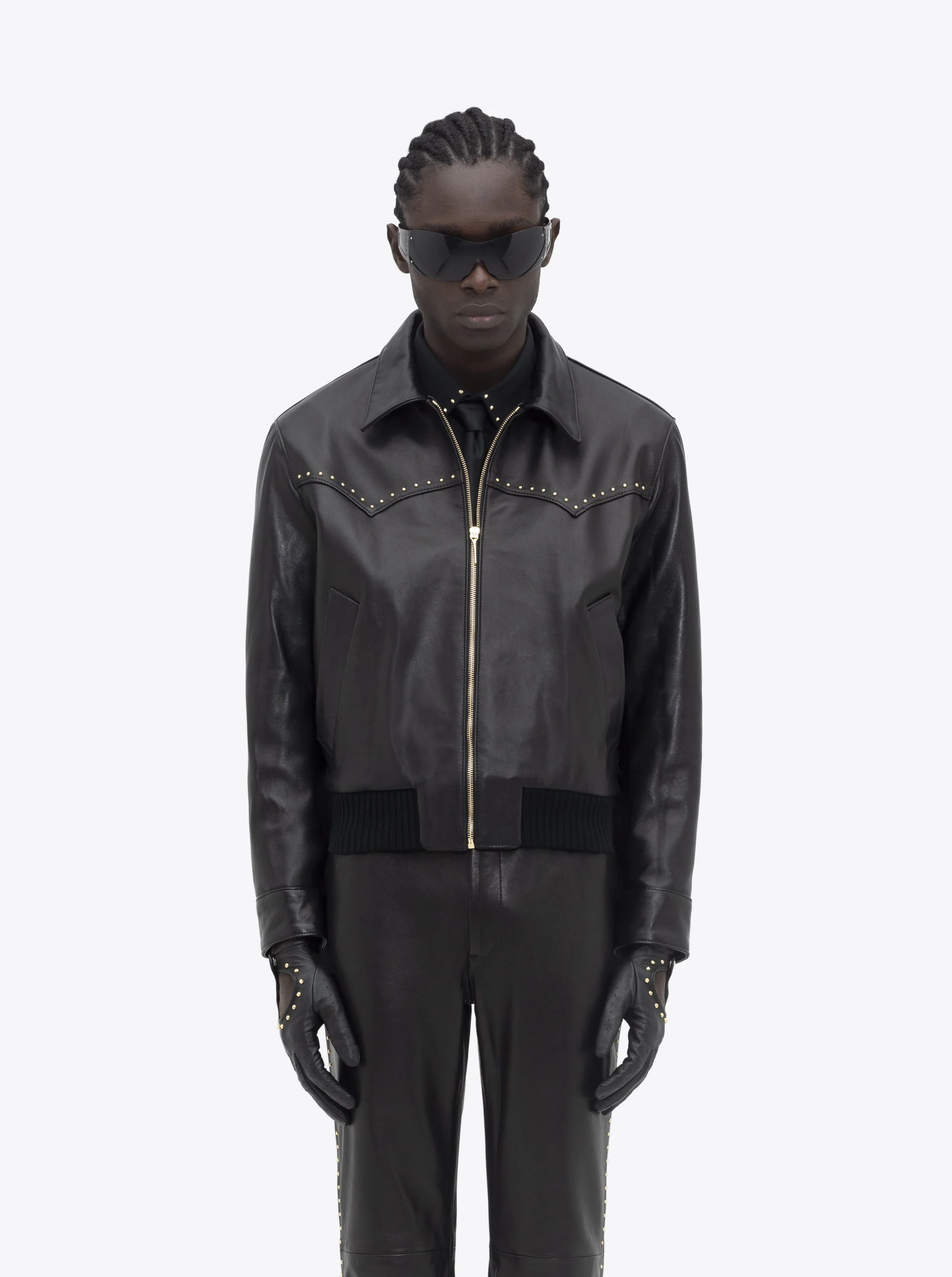 LEATHER WESTERN HARRINGTON JACKET - GOLD STUDDED — ERNEST W. BAKER