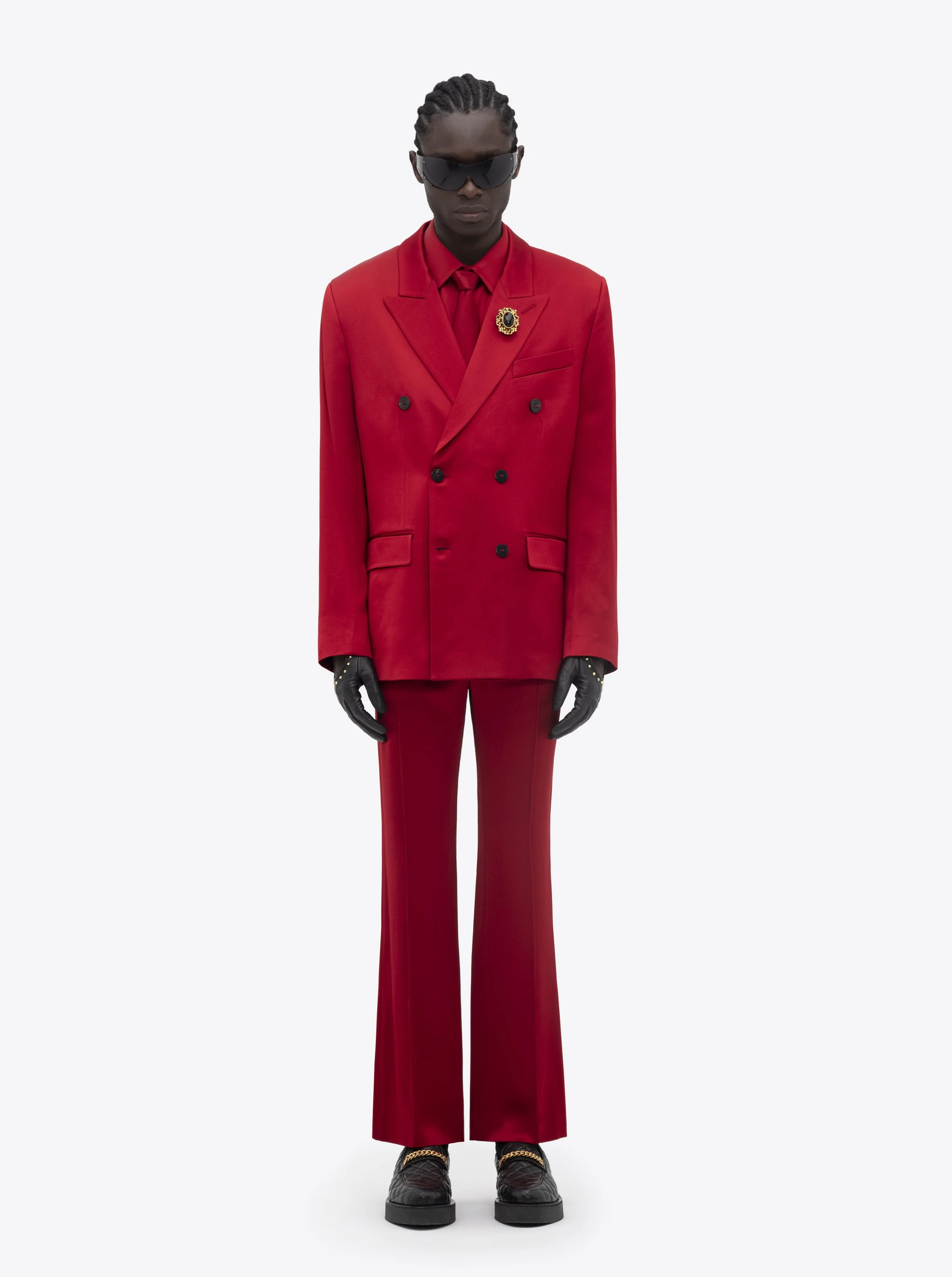 DOUBLE BREASTED BLAZER - RED SATIN — ERNEST W. BAKER
