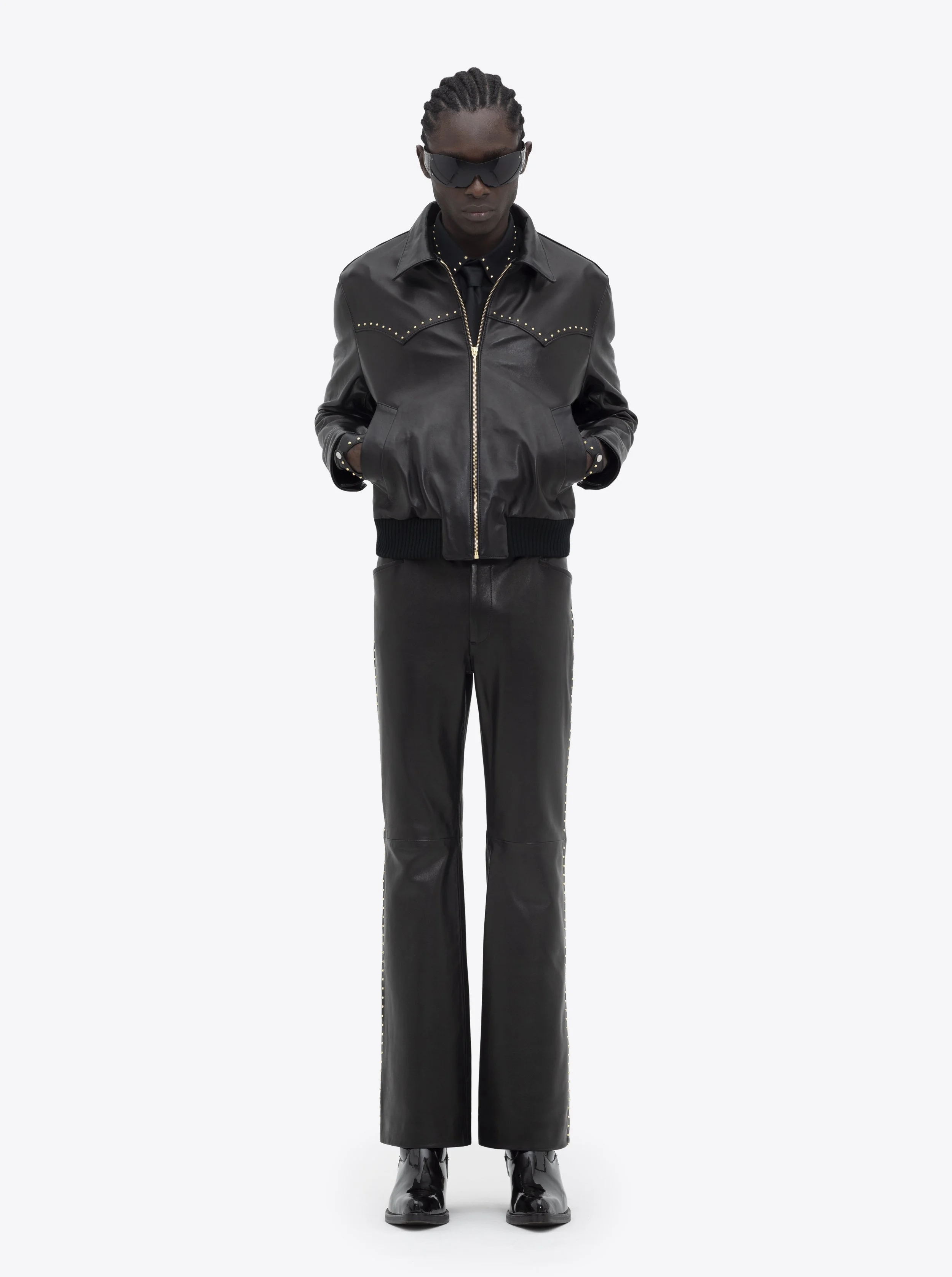 LEATHER WESTERN HARRINGTON JACKET - GOLD STUDDED — ERNEST W. BAKER