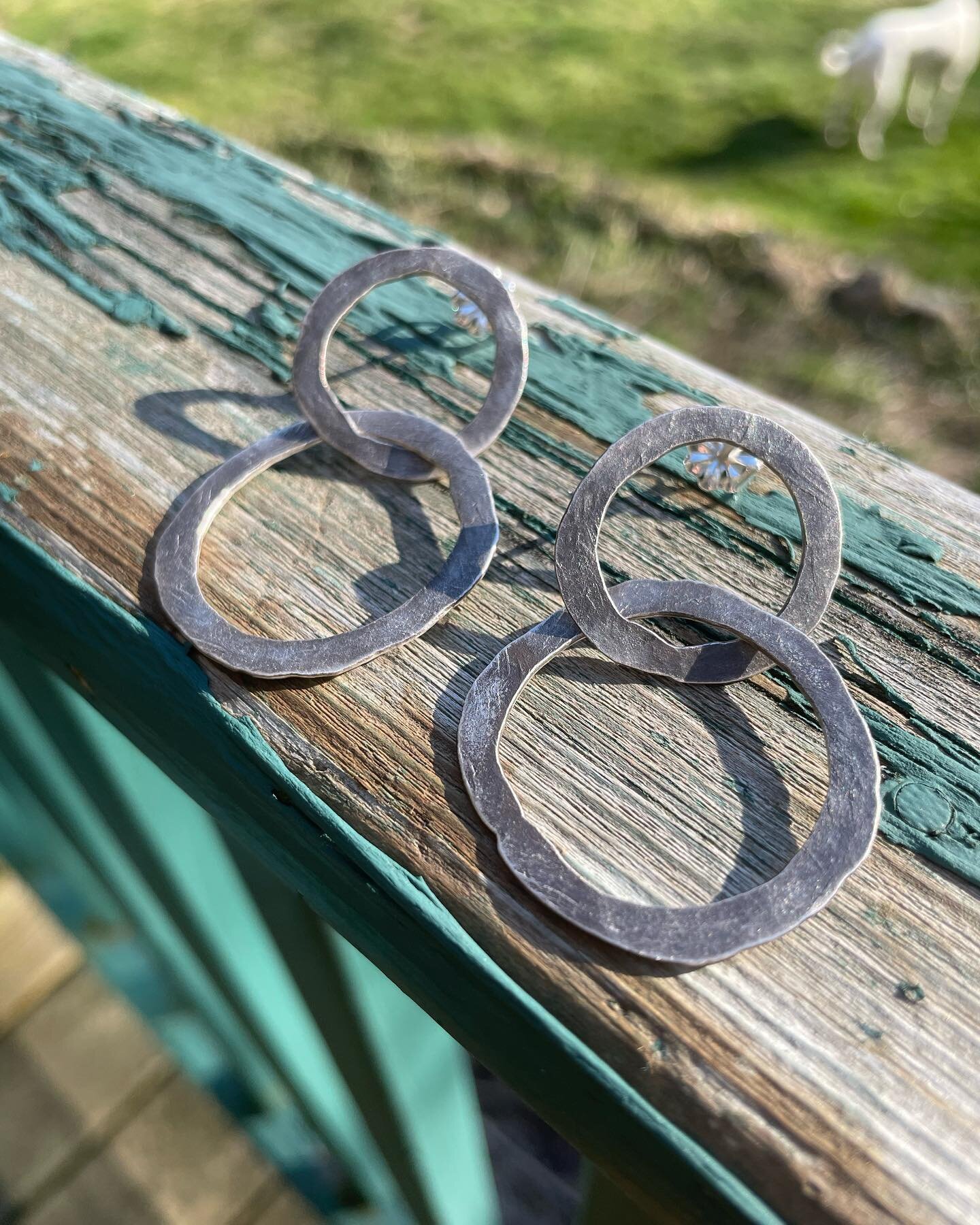 Getting back in the groove. A couple new pieces. Double circle earrings and a &ldquo; pebble&rdquo; necklace with a 4mm blue Maine tourmaline.  Not yet on the website but if either catch you eye reach out to me and it will be yours!  #newwork #neckla